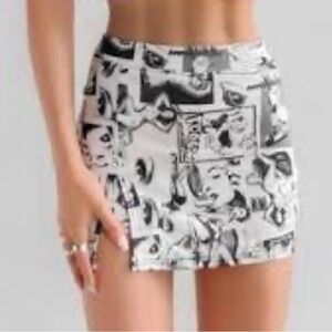 Graphic Black and Pop Art White Mini Skirt